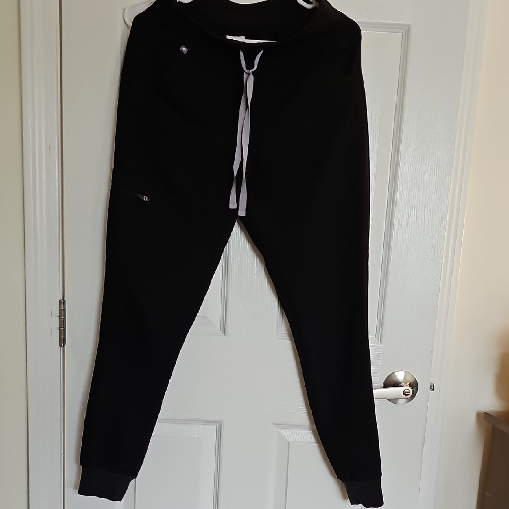 Figs Black Zamorra Jogger Scrub Pants with White Drawstring